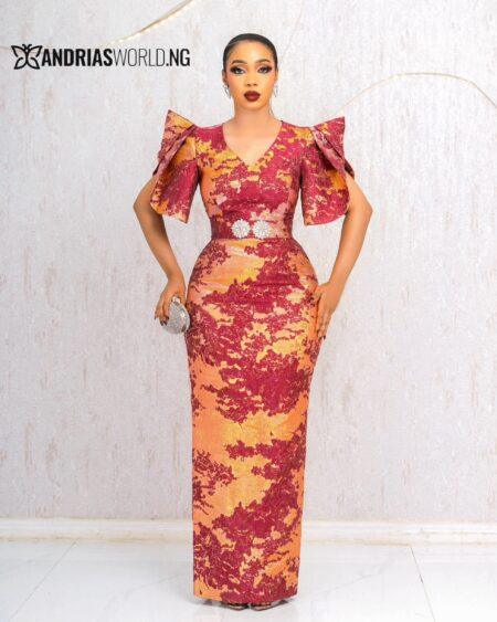 RED&ORANGE DAMASK MAXI DRESS