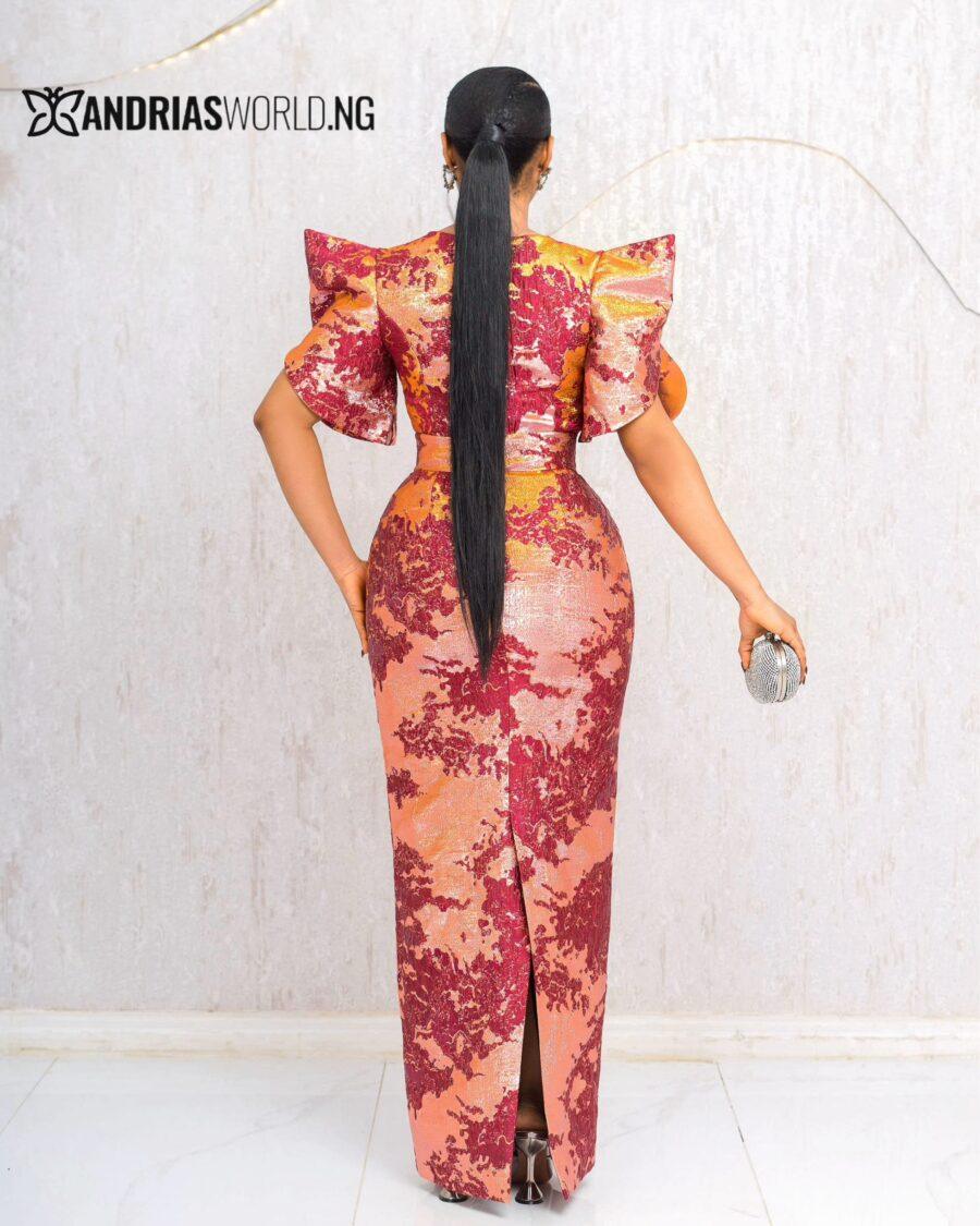 RED&ORANGE DAMASK MAXI DRESS
