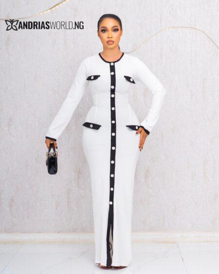 WHITE AND BLACK RIBBED MAXI BUTTON DOWN DRESS