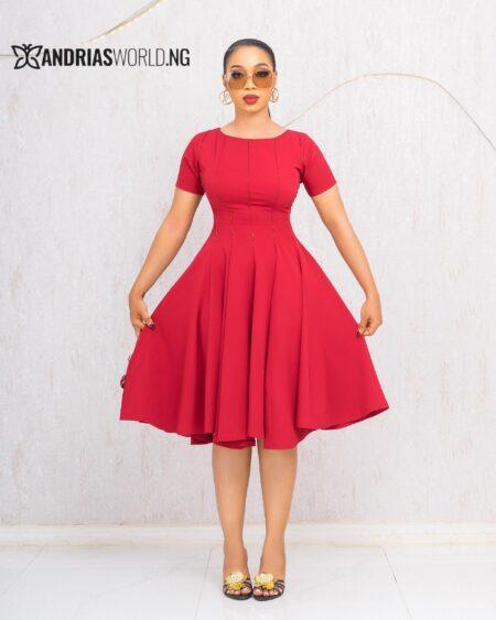WINE BEADED SKATER DRESS