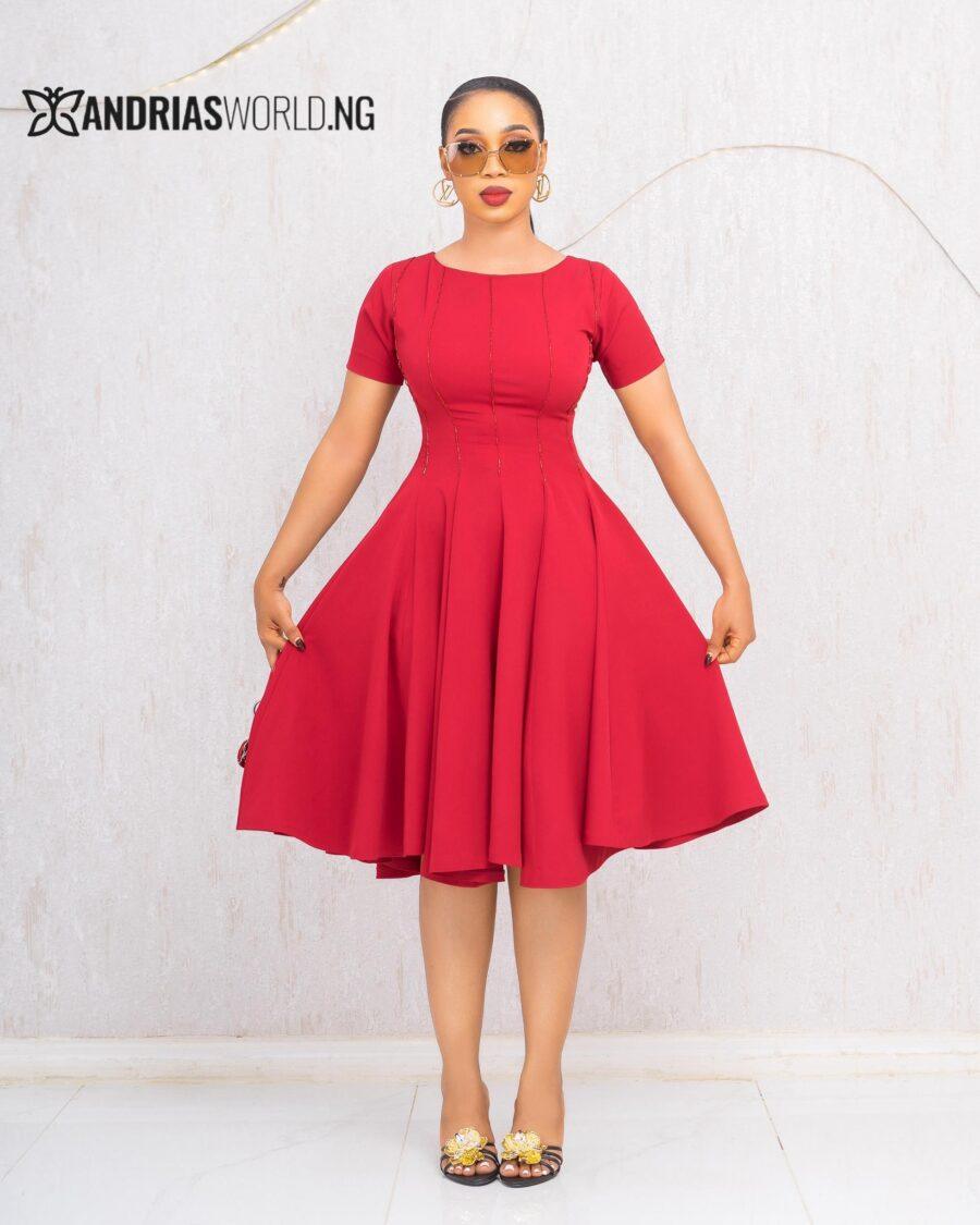 WINE BEADED SKATER DRESS