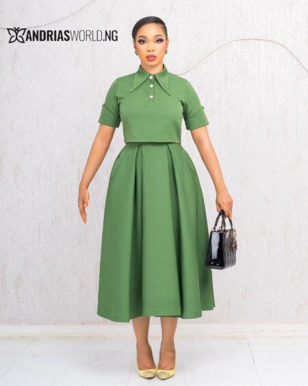GREEN CROPPED TOP AND SKIRT SET