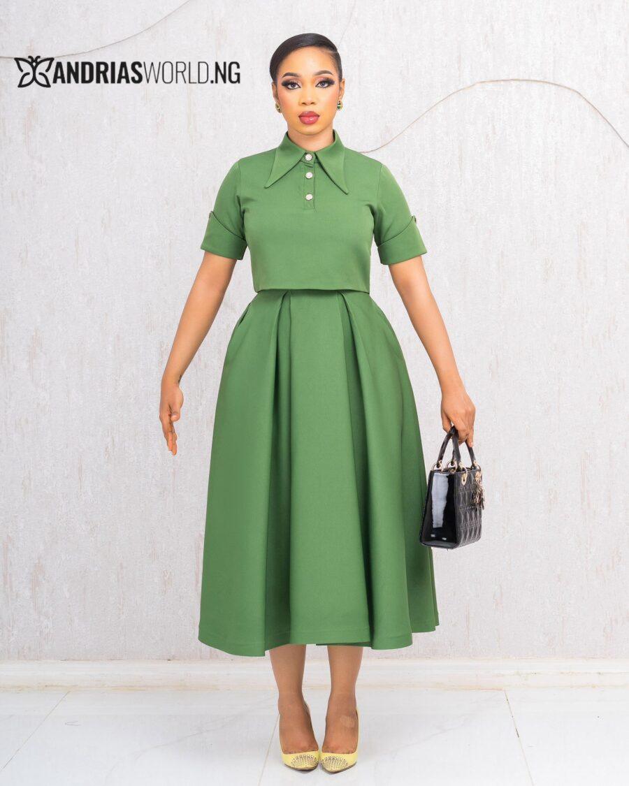 GREEN CROPPED TOP AND SKIRT SET