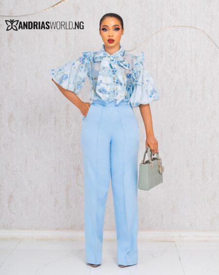 SKY BLUE TWO PIECE FLORAL SHIRT AND TROUSER SET