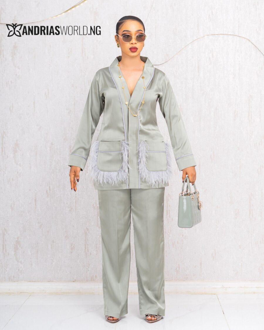 OLIVE GREEN TWO PIECE TROUSER SET