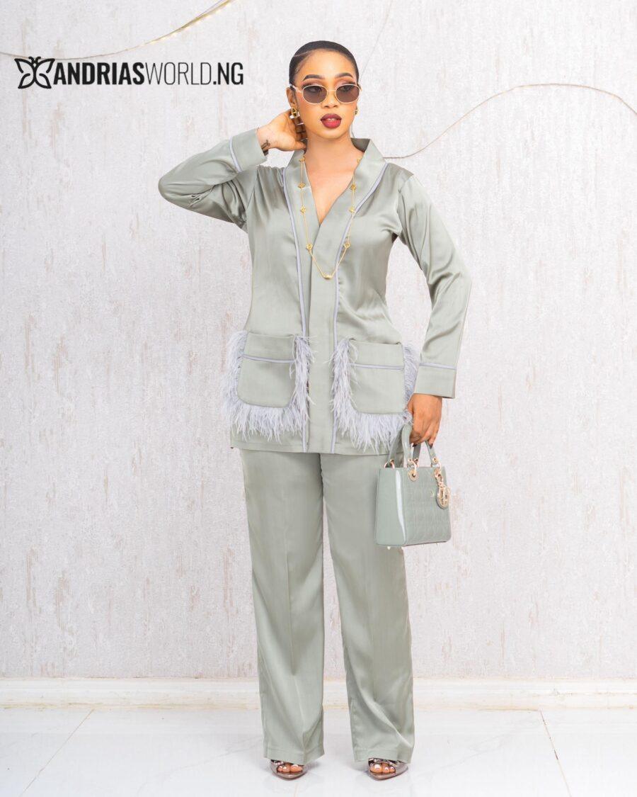 OLIVE GREEN TWO PIECE TROUSER SET