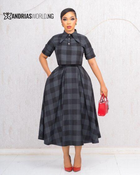 GREY AND BLACK CHECK SKIRT SET