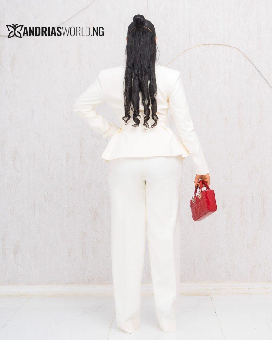 CREAM PEPLUM BLAZER AND TROUSER SUIT