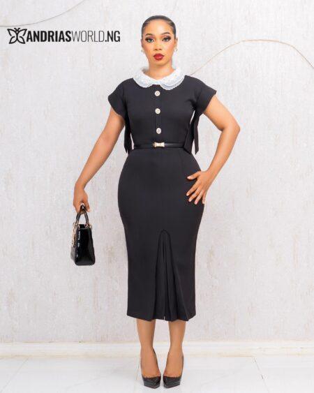 BLACK AND WHITE BELTED MIDI DRESS