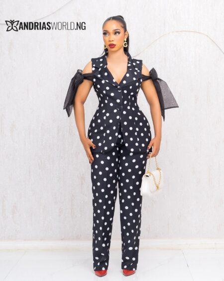 BLACK AND WHITE POLKADOT TROUSER SET