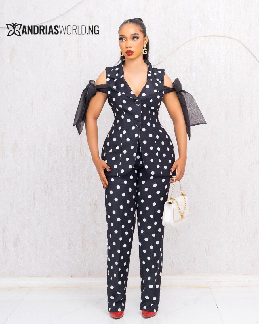 BLACK AND WHITE POLKADOT TROUSER SET