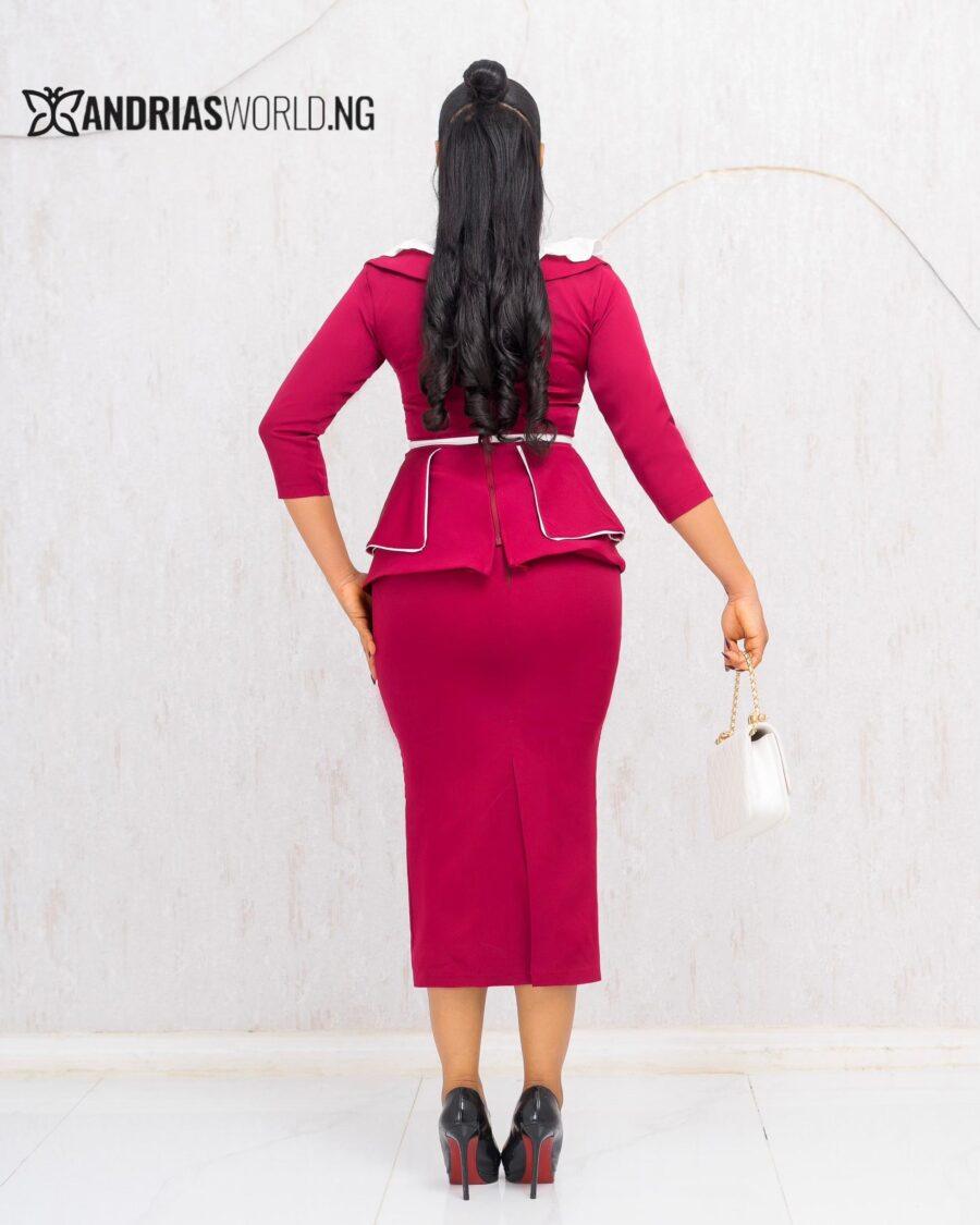 WINE AND WHITE PEPLUM TOP AND SKIRT SET
