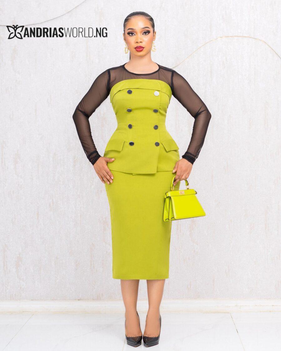 LEMON SKIRT SET WITH BLACK MESH TOP