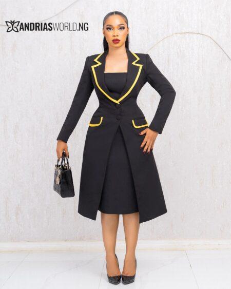 BLACK AND YELLOW DRESS WITH BLAZER