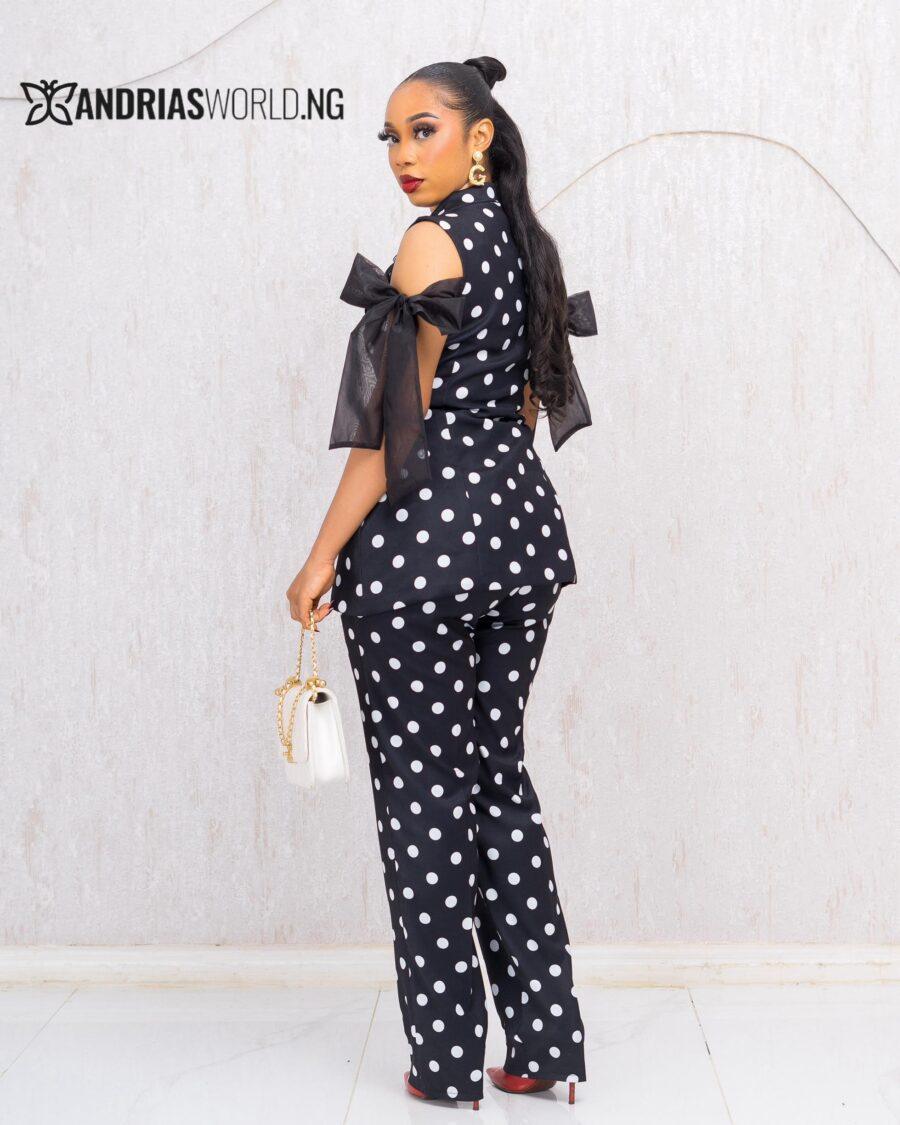 BLACK AND WHITE POLKADOT TROUSER SET