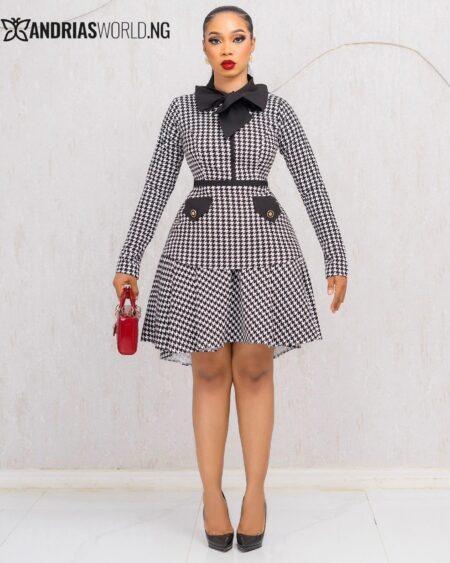 BLACK AND WHITE CHECK SKIRT SET