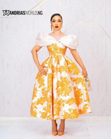 ORANGE AND CREAM FLORAL DAMASK SKATER DRESS