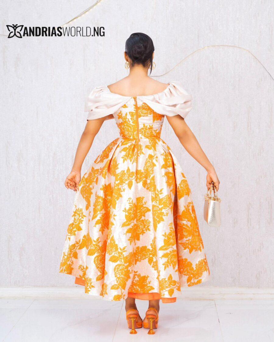 ORANGE AND CREAM FLORAL DAMASK SKATER DRESS