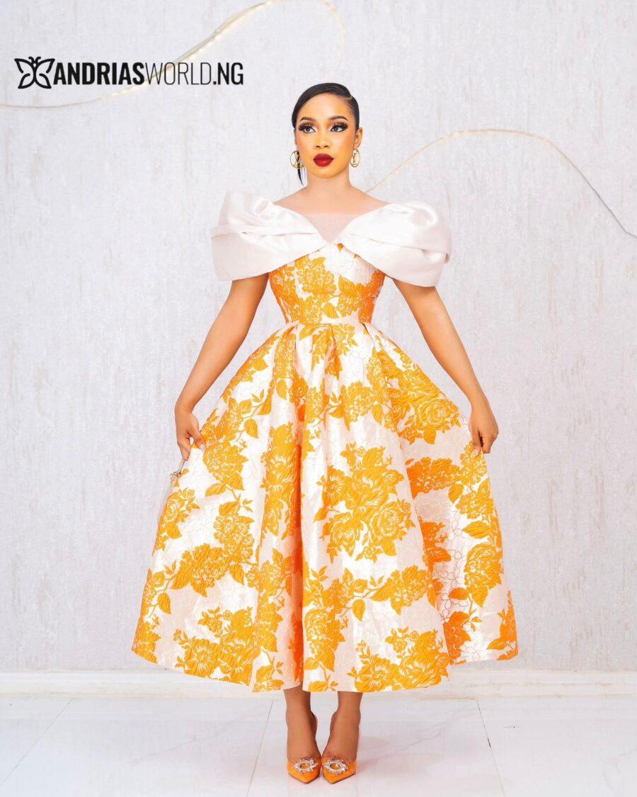 ORANGE AND CREAM FLORAL DAMASK SKATER DRESS