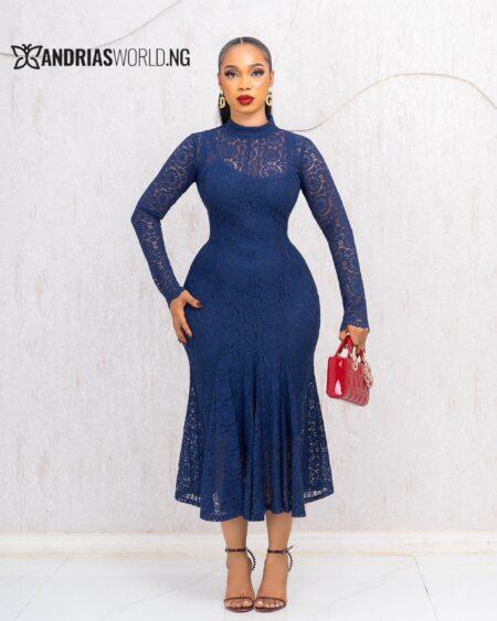 NAVY BLUE LACE DRESS WITH INNER