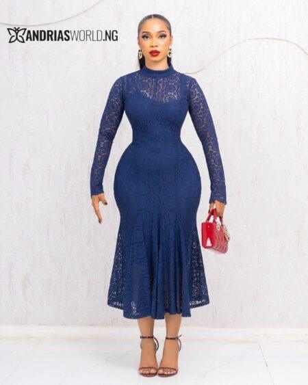 NAVY BLUE LACE DRESS WITH INNER