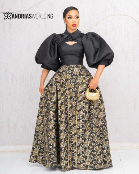 BLACK BEADED MIKADO DRESS WITH FLORAL DAMASK PRINT