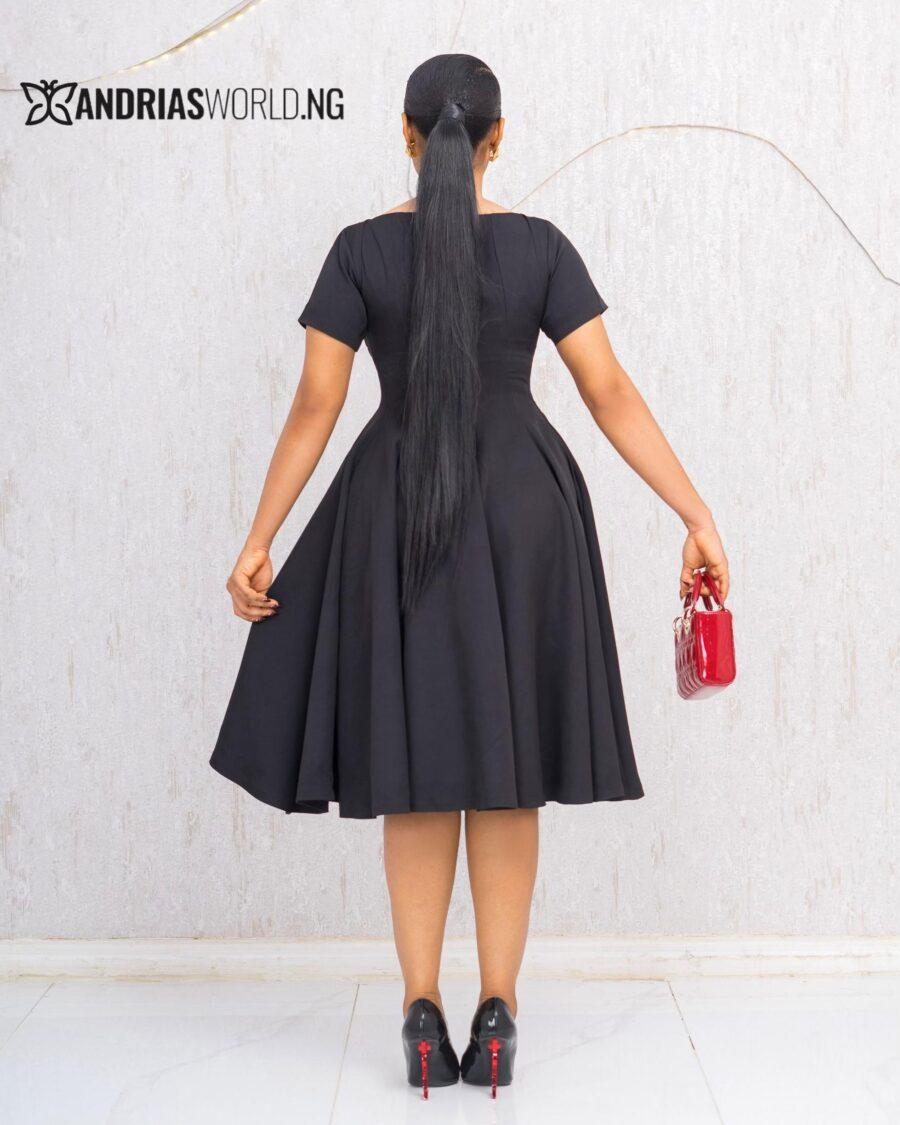 BLACK BEADED SKATER DRESS