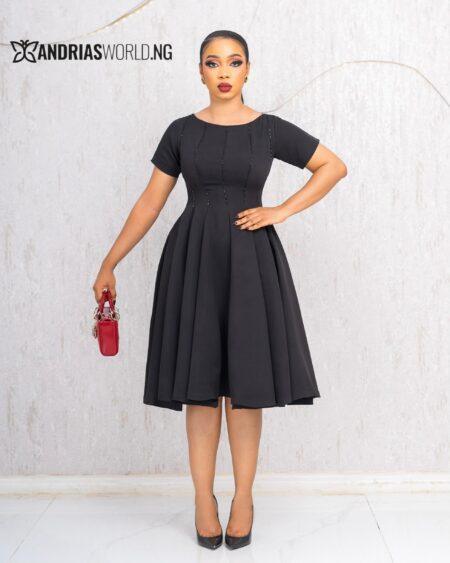 BLACK BEADED SKATER DRESS