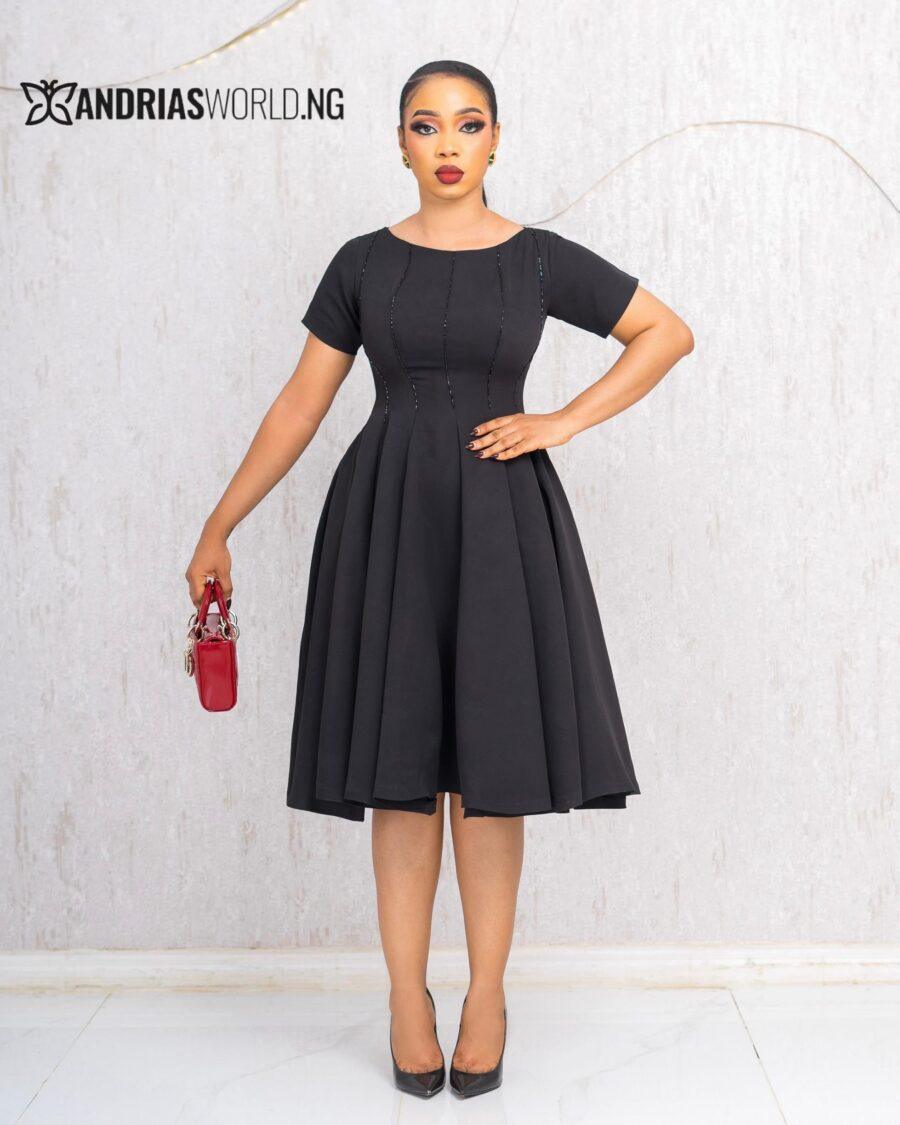 BLACK BEADED SKATER DRESS