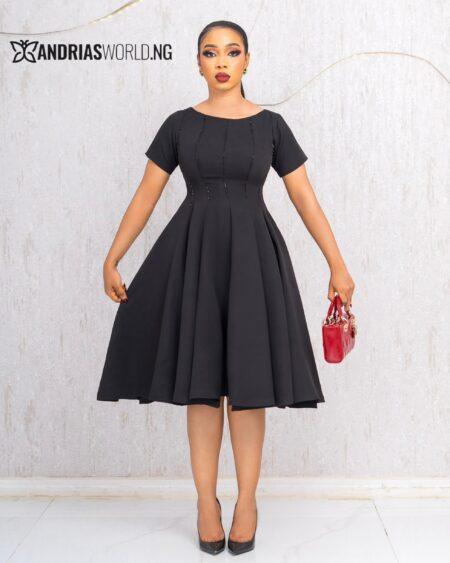 BLACK BEADED SKATER DRESS