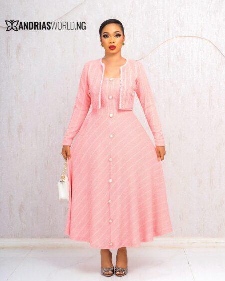 PEACH TWEED SKATER DRESS WITH JACKET