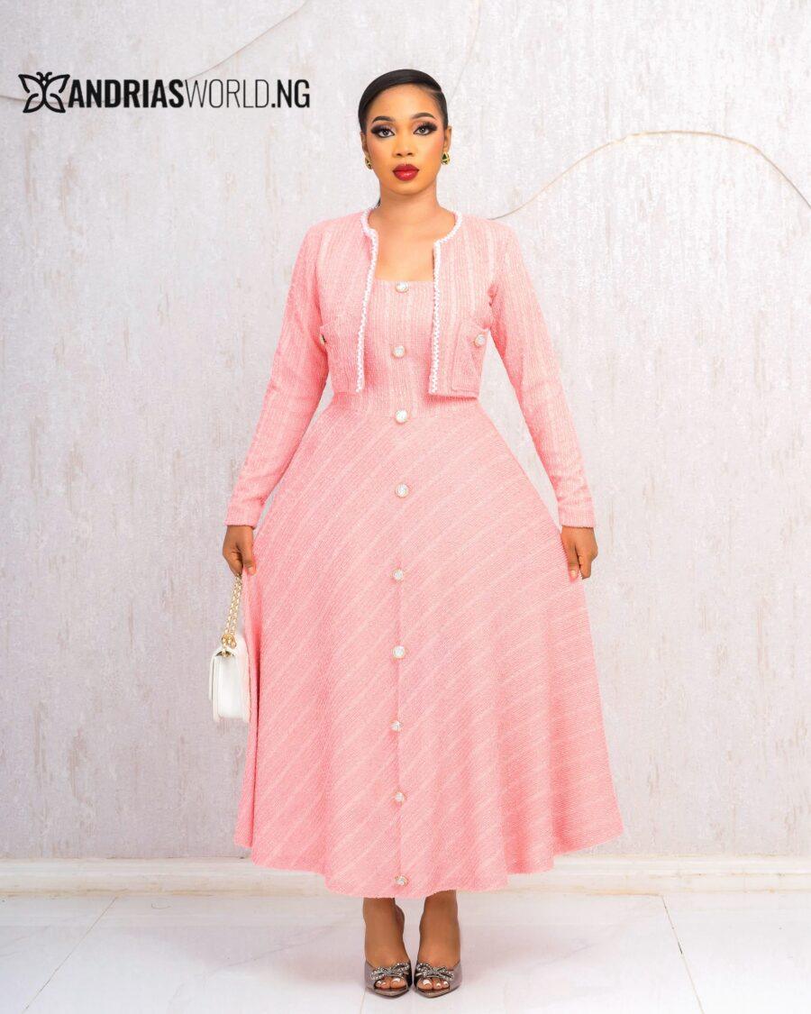 PEACH TWEED SKATER DRESS WITH JACKET