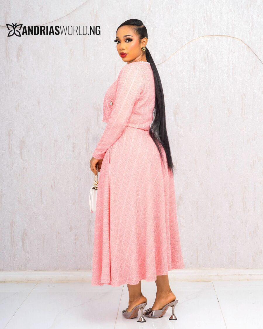 PEACH TWEED SKATER DRESS WITH JACKET