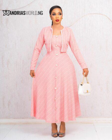 PEACH TWEED SKATER DRESS WITH JACKET
