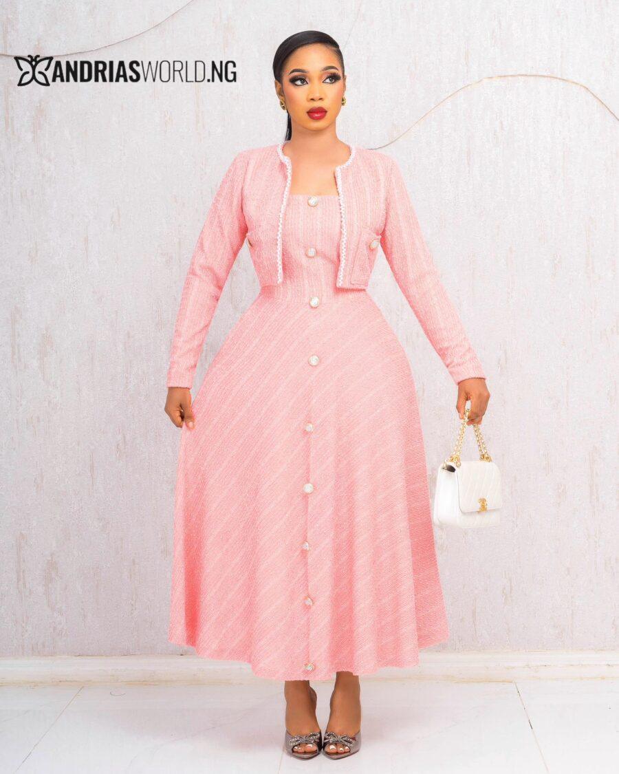 PEACH TWEED SKATER DRESS WITH JACKET