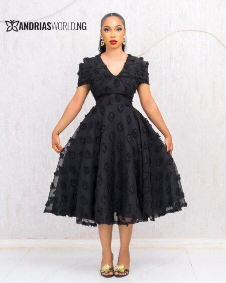 BLACK PETAL SKATER DRESS