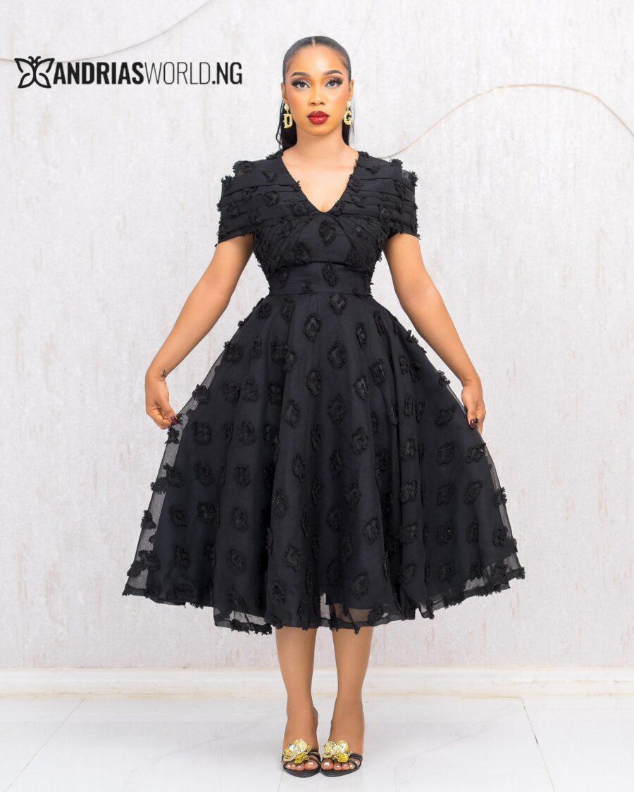 BLACK PETAL SKATER DRESS