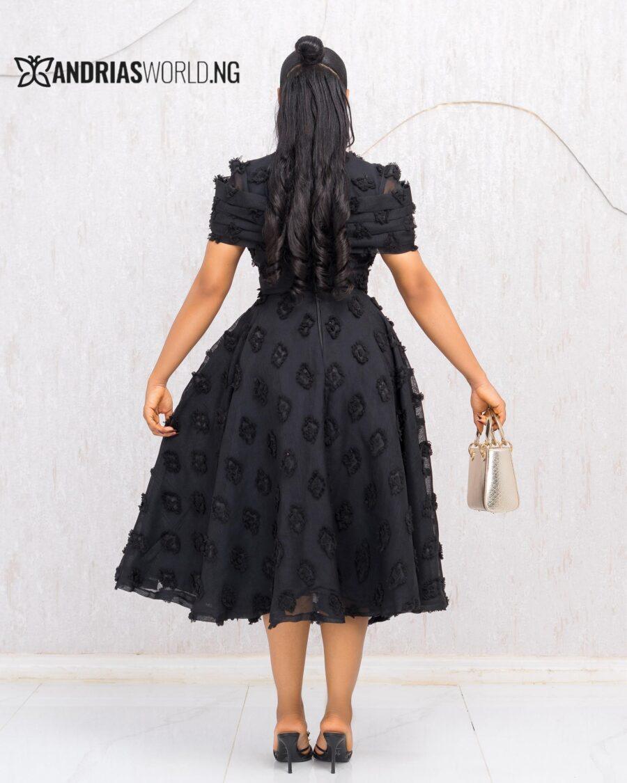 BLACK PETAL SKATER DRESS
