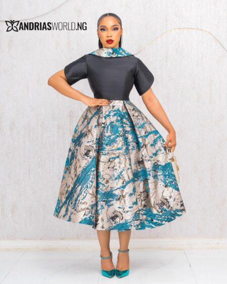 TEAL AND GOLD DAMASK MIKADO SKATER DRESS