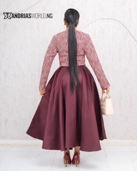 BROWN MIKADO SKIRT AND TWEED TOP SET