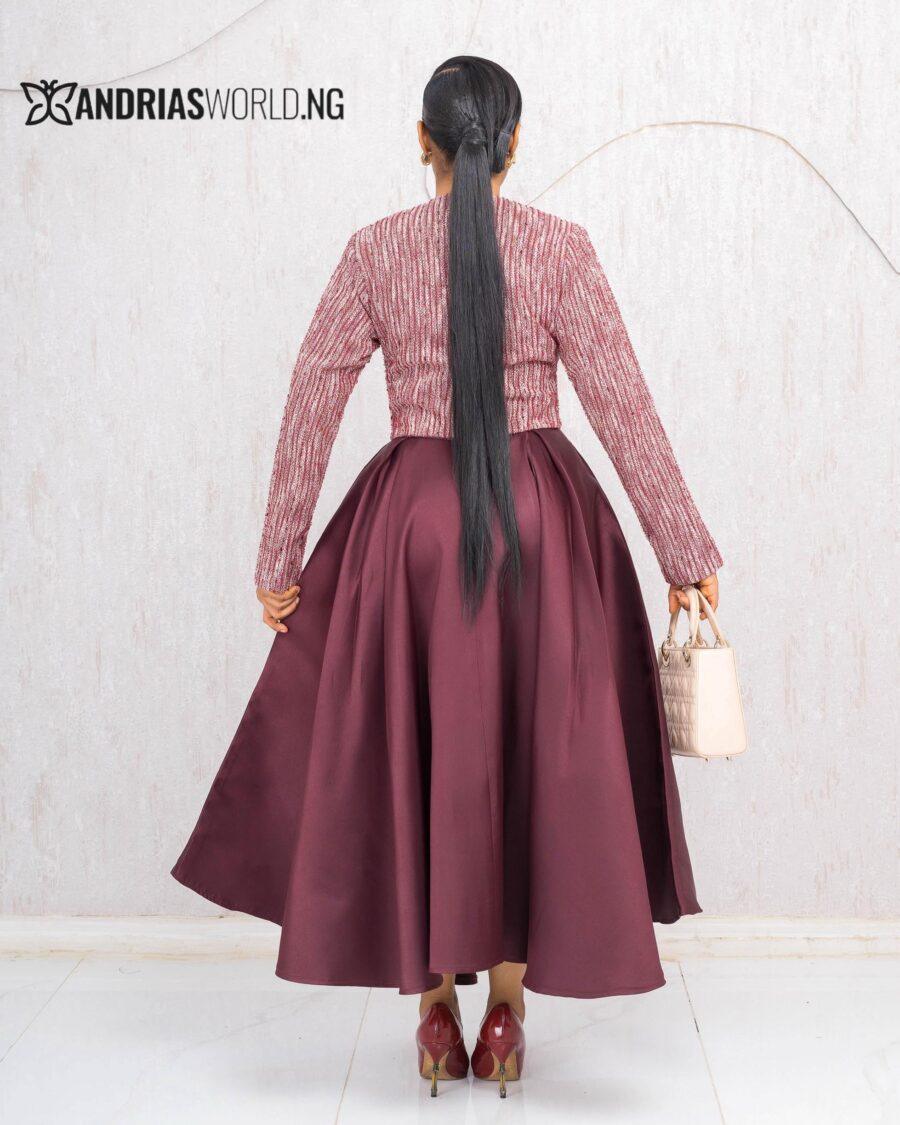BROWN MIKADO SKIRT AND TWEED TOP SET