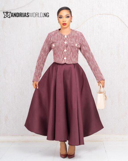 BROWN MIKADO SKIRT AND TWEED TOP SET