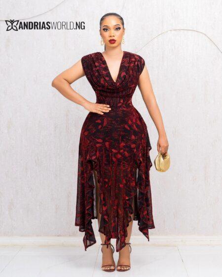 WINE SHIMMER ASYMMETRICAL DRESS