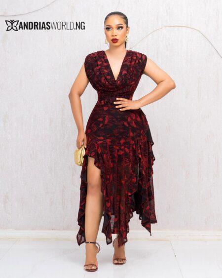 WINE SHIMMER ASYMMETRICAL DRESS