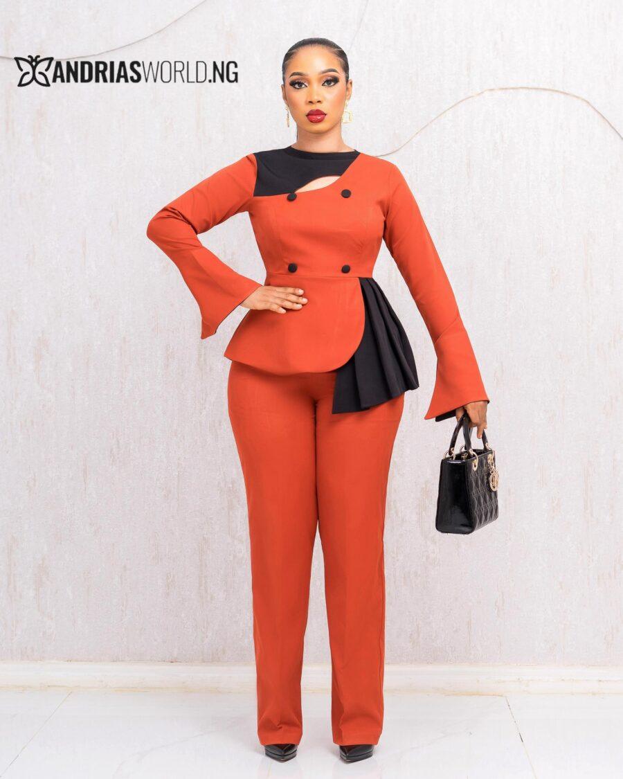 ORANGE AND BLACK CUTOUT BLAZER SET