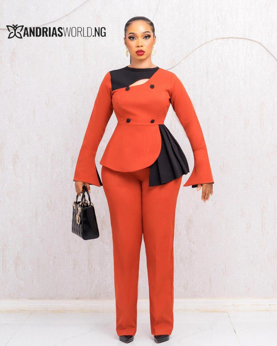 ORANGE AND BLACK CUTOUT BLAZER SET