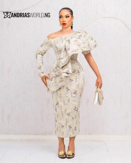 GOLD FLORAL DAMASK DRESS WITH SINGLE SLEEVE