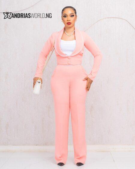 PEACH THREE PIECE CROPPED BLAZER SET