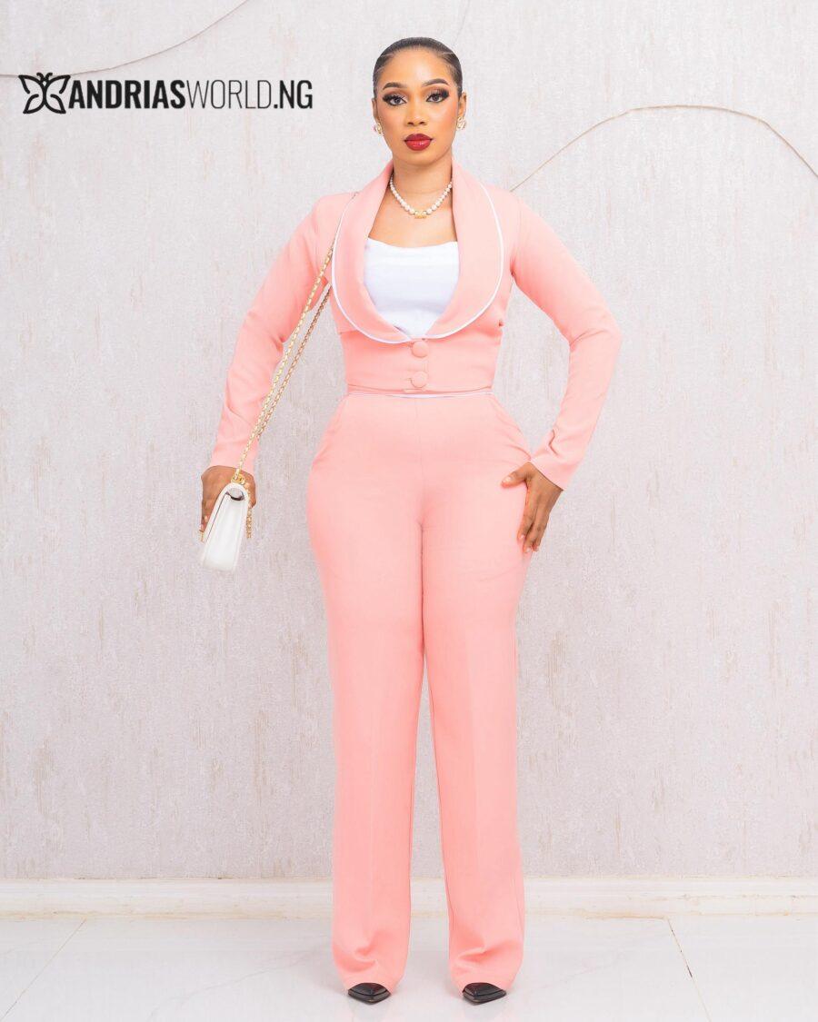 PEACH THREE PIECE CROPPED BLAZER SET