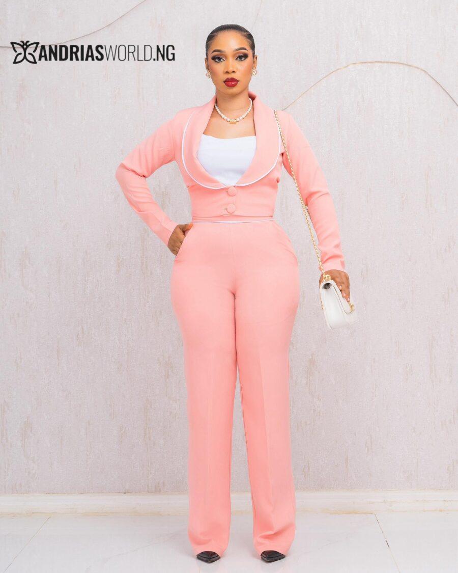 PEACH THREE PIECE CROPPED BLAZER SET